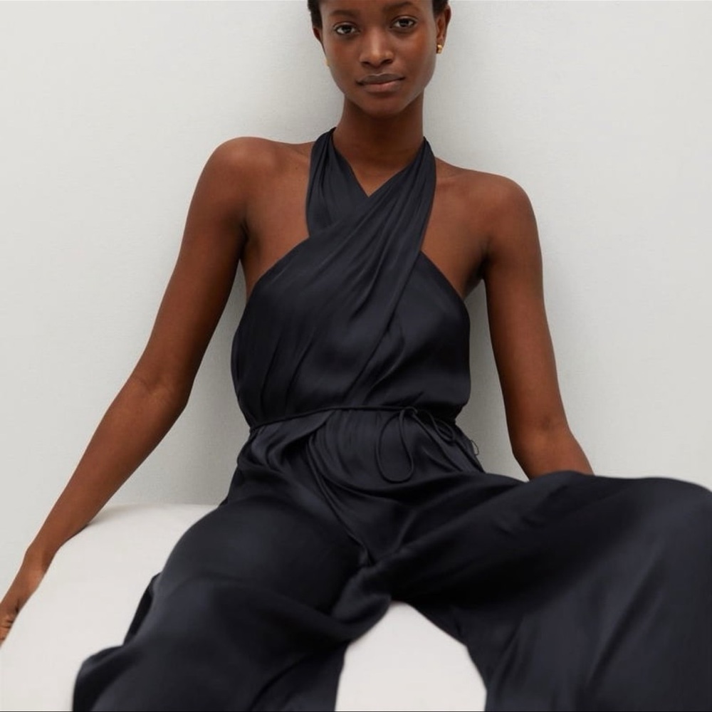 Mango Wrap Neckline Satin Jumpsuit NWT